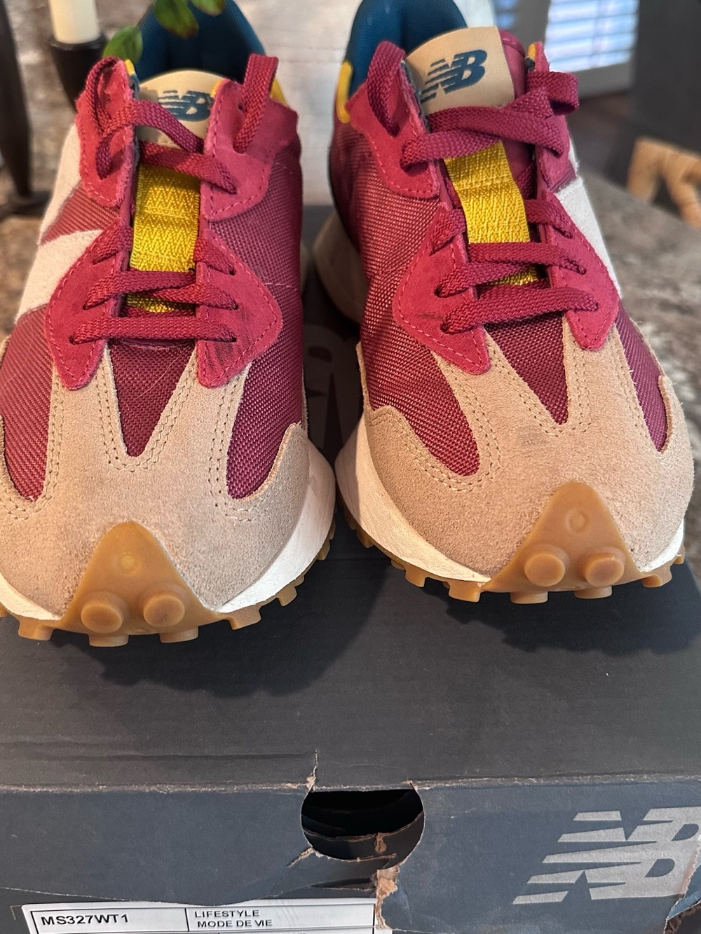 New Balance burgundy, teal & yellow retro runner - Picture 4 of 10